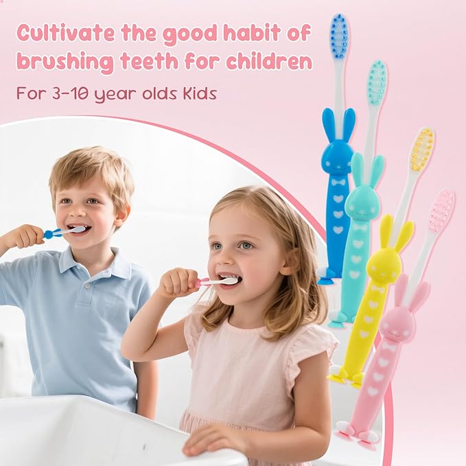 Kids for Toothbrushes In Bulk, Individually Wrapped Toothbrush Cute Manual Soft Bristles Children Disposable Toothbrush With Cover Suction Cup Toddler Toiletries Set for Home/School/Travel (100 Pack)