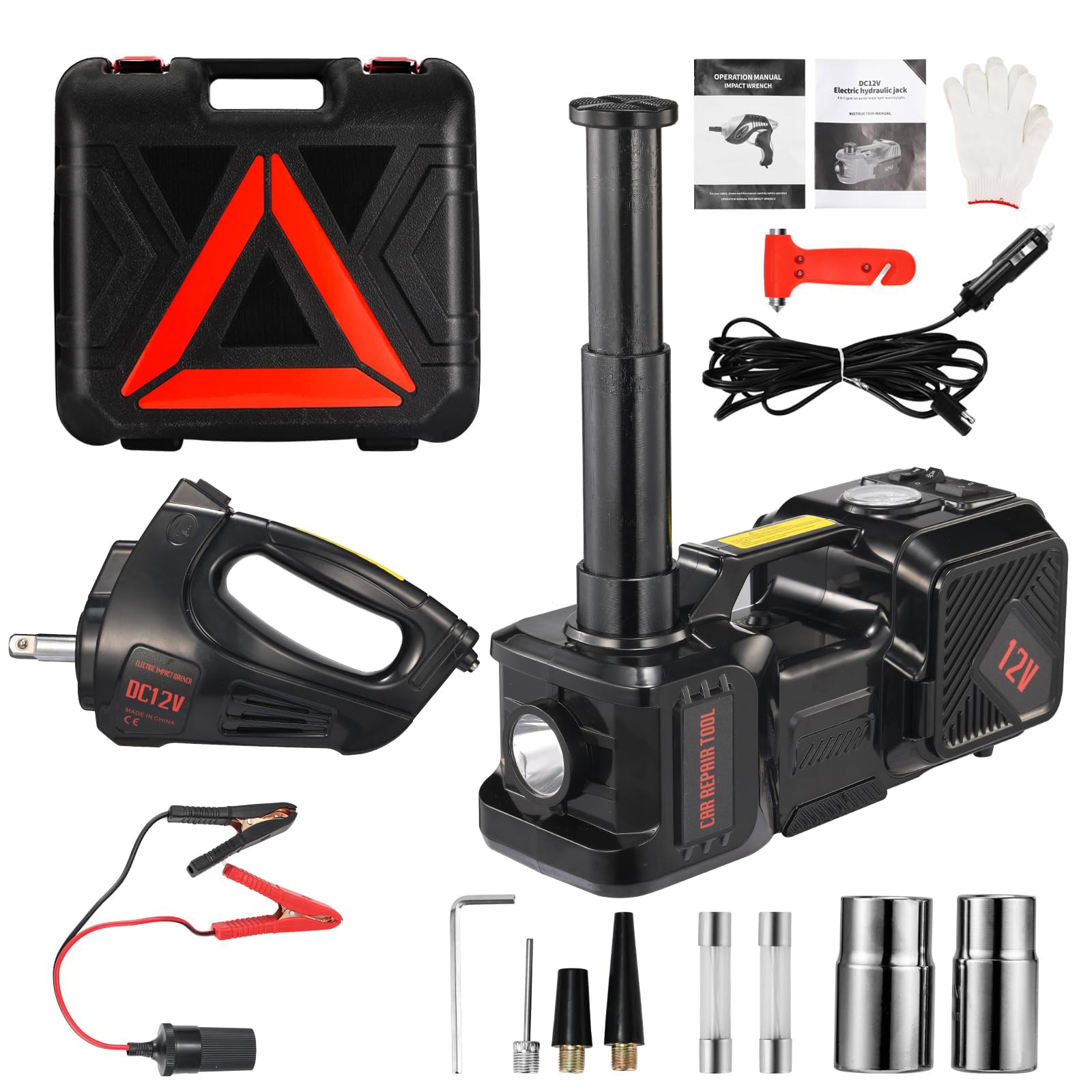 Electric Car Jack kit 5 Ton 12V Electric Floor Jack Lift for Vehicle, Electric Hydraulic Jack Auto Repair Tool Set with Built-in