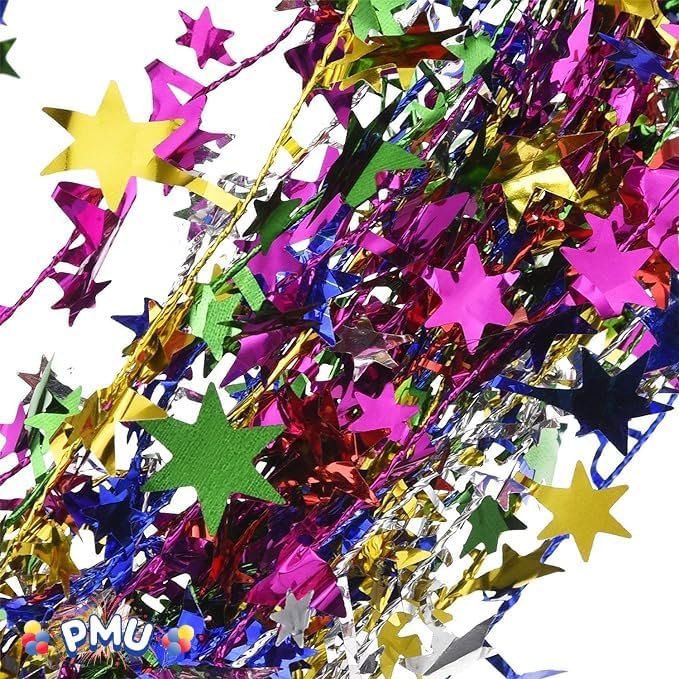 PMU 75 Ft Star Wire Shiny Garland Multi Color - Halloween, Christmas Party, Wedding, Birthday, Festive Home Decoration Ornament Multi Color (3pc-25Ft Each)