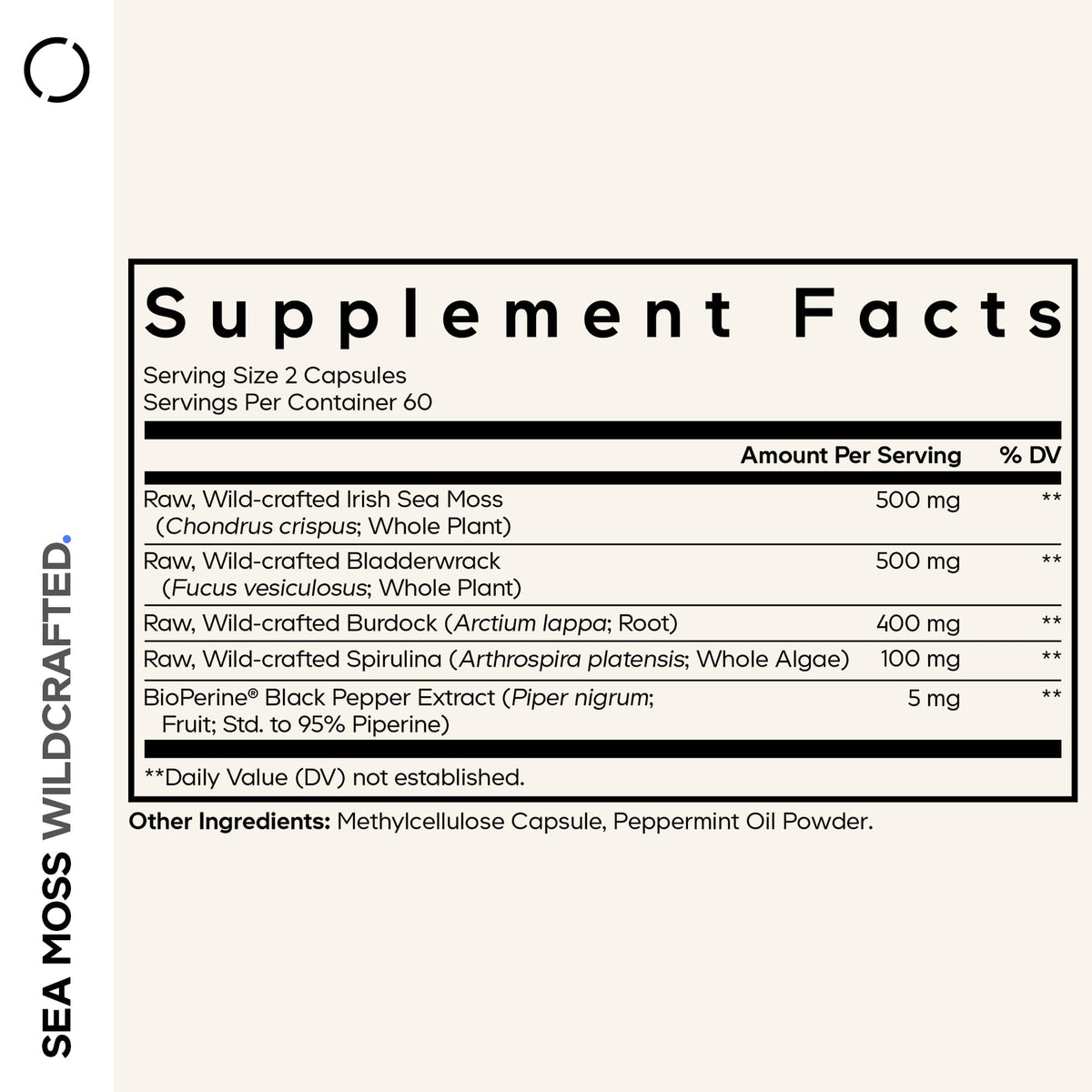 Codeage Raw Wildcrafted Irish Sea Moss Supplement, Spirulina Algae, Bladderwrack Seaweed, Burdock Root, Black Pepper, Vegan, Non-GMO, 120 Capsules