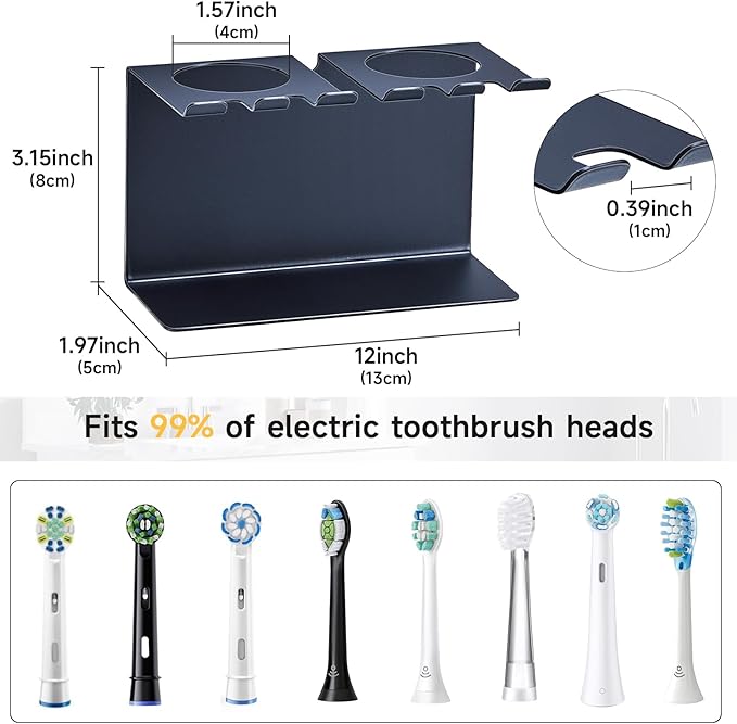 Electric Toothbrush Head Holders Desktop or Wall Mounted Electric Tooth Brush Holders, Bathroom Shower Tooth Brush Head Holder, Adhesive Toothpaste Holder, Toothbrush Head Stand, Black