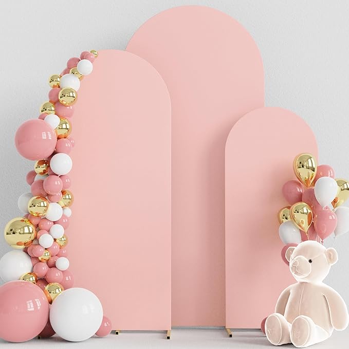 Wokceer Wedding Arch Cover Set of 3 Spandex Fitted Wedding Arch Stand Covers for Round Top Chiara Arch Backdrop Stands Cover for Birthday Party Ceremony Banquet Decoration 4ft,5ft,6ft Pale Pink
