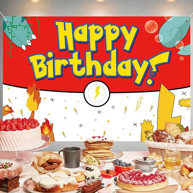 Birthday Party Decorations Backdrop Banner Red, White, Blue, Yellow, Cute Theme 5X3FT Happy Birthday Decorations Supplies Photography Background