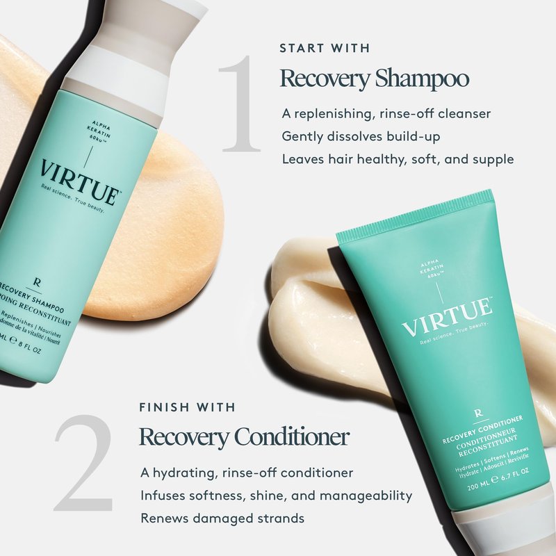 VIRTUE Recovery Sulfate Free Shampoo with Keratin and Baobab Seed Oil for Damaged Hair, Color Safe