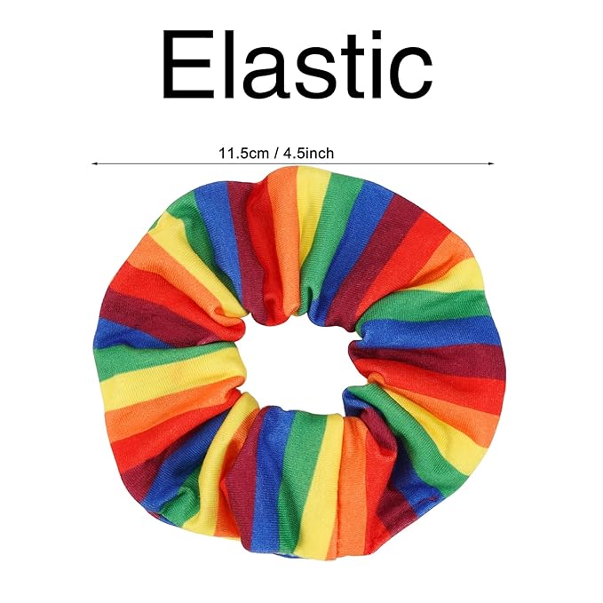 Rainbow Hair Scrunchies Elastic Pride Hair Ties for Women Girls Colorful Striped Hair Tie Rainbow Ponytail Holder Cute Hair Ring Hair Accessories
