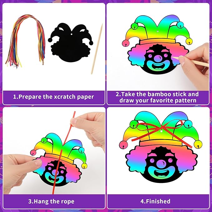 JULMELON 36PCS Purim Day Scratch Cards, Jewish Holiday Magic Color Rainbow Paper Purim Crafts for Kids DIY Art Painting Project Supplies for Purim Decorations School Classroom Activities