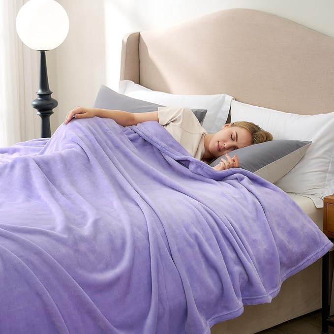 Hansleep Fleece Lilac Full Blanket, Super Soft Flannel Fuzzy Plush Cozy Blanket for All Seasons, Lilac, Full 84x90 Inches