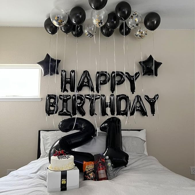 Happy Birthday Balloon, 16 Inch Black Mylar Foil, Unisex Party Decorations for Women, Men, Boys & Girls, Reusable