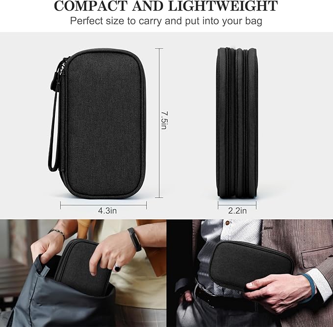 FYY Travel Cable Organizer Pouch Electronic Accessories Carry Case Portable Waterproof Double Layers All-in-One Storage Bag for Cord, Charger, Phone, Earphone Black