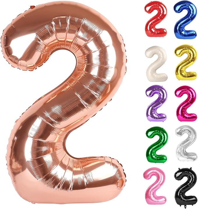 Rose Gold Number 2 Balloon 40 Inch, 2 Balloon Number, 2nd Birthday Decorations for Baby Girls Boys Toddlers