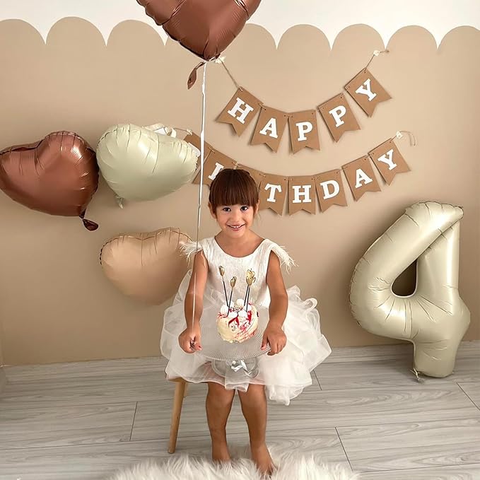 Number 4 Balloon Beige,40 Inch Large Cream Foil 4 Helium Balloons for Boys Girls Birthday Anniversary Decorations