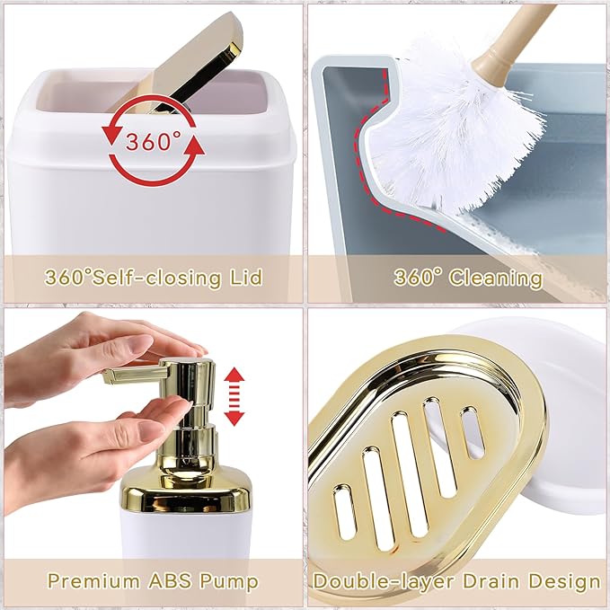 White Bathroom Accessories, 24 Pieces White Bathroom Accessories Set with Shower Curtain, Bath Towels, Trash Can, Soap Dispenser and Soap Dish for Bathroom/Housewarming