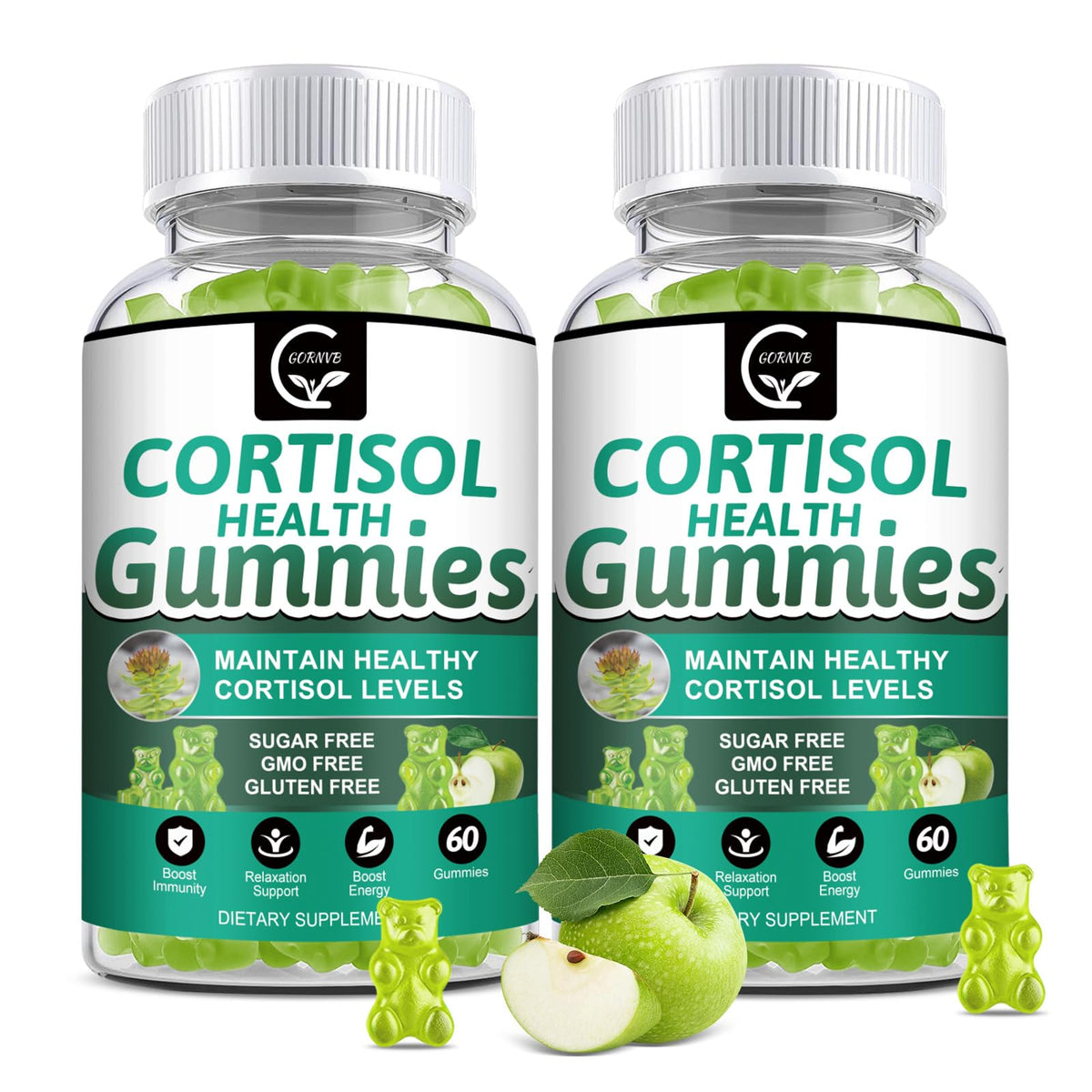 GORNVB Cortisol Gummies, Cortisol Supplement for Women with Magnesium, Ashwagandha, Rhodiola, Phosphatidylserine, L-Theanine, Black Pepper, Vitamin C & B6 - Relaxation, Focus, Sleep Support - 2 Pack