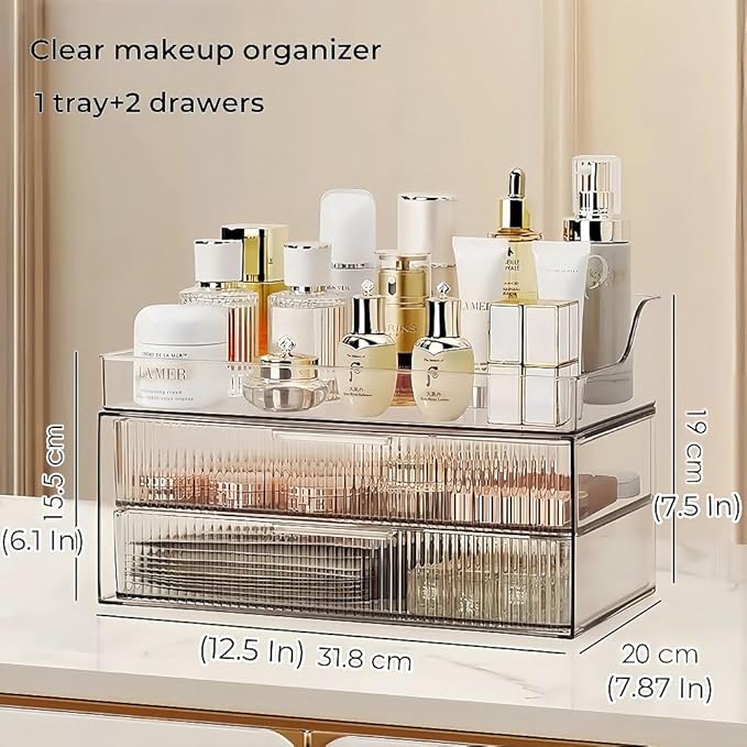 Makeup Organizer Countertop Large Cosmetic Display Cases Cosmetic Organizer Skin care Organizer, 2 Drawers