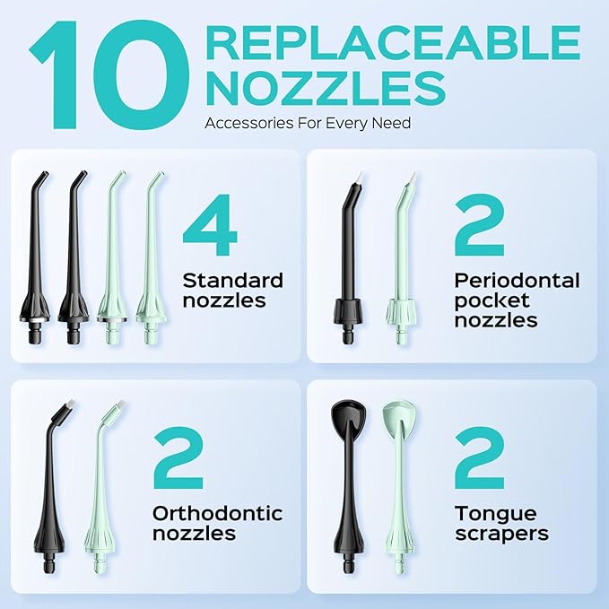 COSLUS 2 Pack Cordless Water Flosser with Elegant Packaging for Teeth, Braces, Gums Care - Easy to Use, Rechargeable, Waterproof, Portable for Travel, BPA-Free, Black & Green, C20(F5020E)