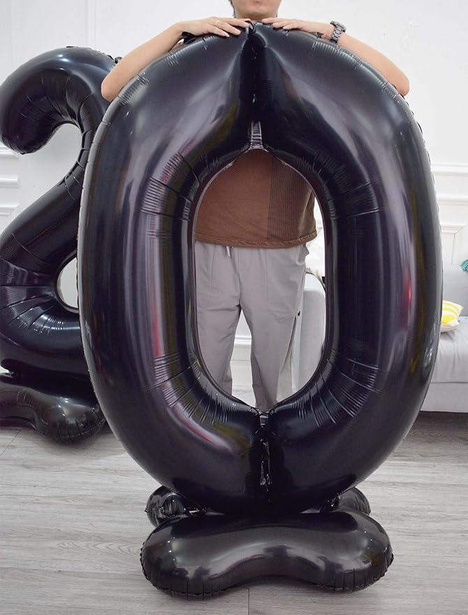 60 Inch Black Number Balloon Large Foil Number Balloons With Base，0-9 Big Number Balloons for Birthday Party Supplies Decorations