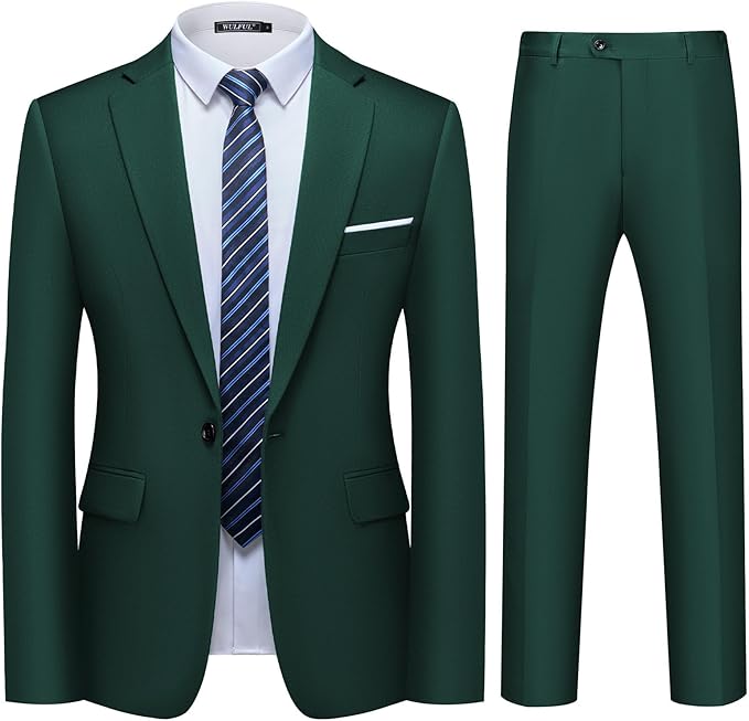 WULFUL Men's 2 Piece Slim Fit Suit Set One Button Blazer Jacket Pants Tuxedo Set for Party, Wedding and Business