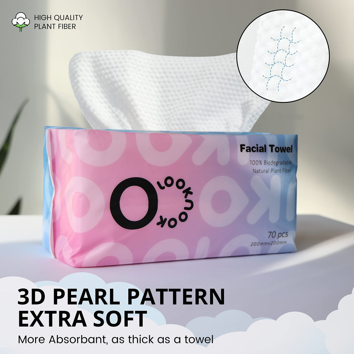LOOKNOOK Disposable Face Towel, 50% Thicker, Soft for Sensitive Skin, Multipurpose Cleaning Cloth, 70 Count, 6 pack