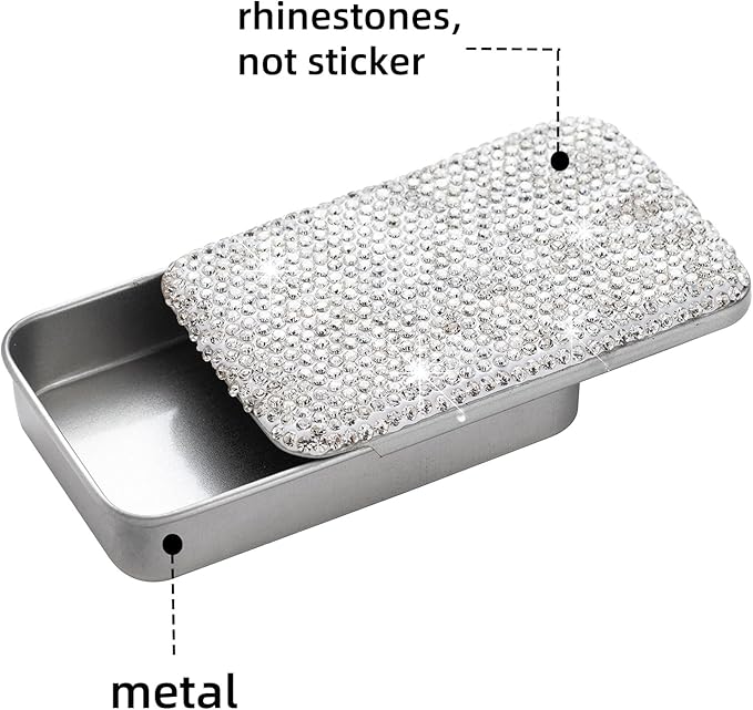 2pcs Dental Floss Holder Bling Gum Container Small Metal Tin Box Case for Q-tip,Cotton Swab（Silver