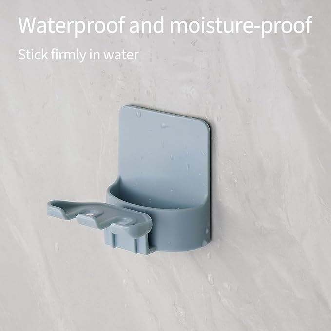2 PCS Self-Adhesive Toothbrush Holders Wall Mounted, Water Proof Toothbrush Hook, 3 in 1 with Toothbrush Hanger Toothpaste Holder and Gargle Cup Holder for Bathroom Shower (Blue)
