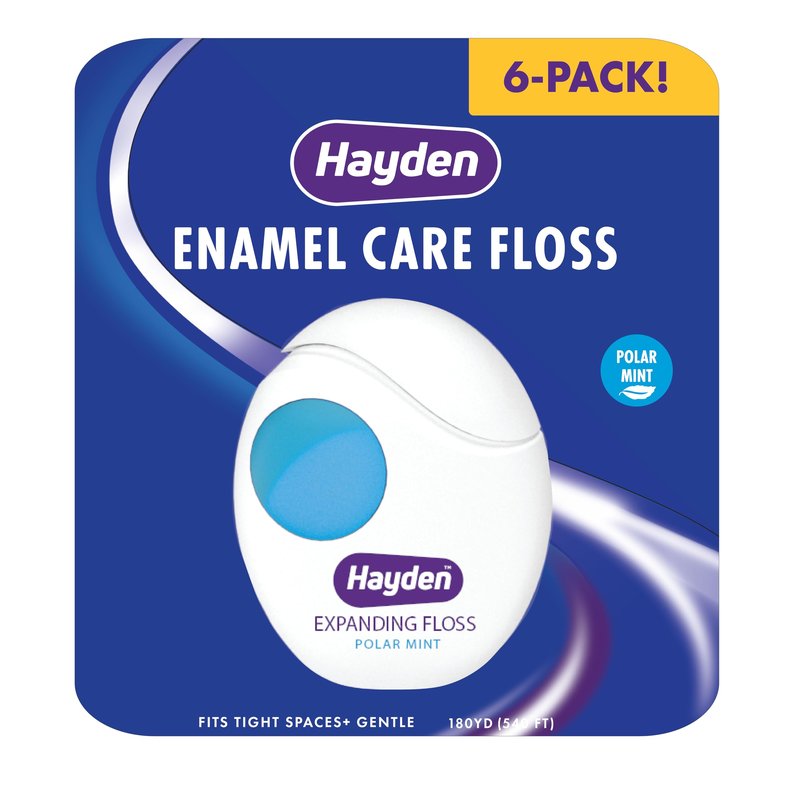 Hayden Enamel Care Dental Floss | for Sensitive Mouths | Helps Restore Enamel | Mint Flavor | 30 Yards per Unit (Pack of 6)