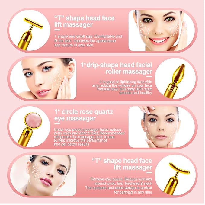 4-in-1 Face Massager Roller 24k Golden Face Roller, Arm Eye Nose Massage for Face Facial Massager Skin Care Tools