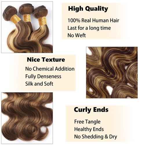Fabimiya Water Wave P4/27 Human Hair Bundles 16 18 20 Inch Unprocessed Brazilian Virgin Hair Bundles P4/27 Human Hair Quick 11A Weave Hair Extension
