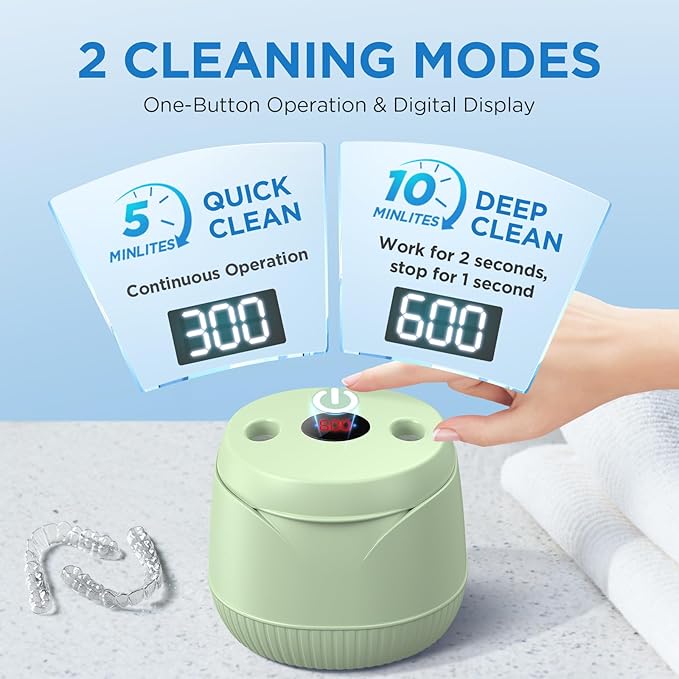 Dental Ultrasonic Retainer Cleaner Machine - Dental Cleaning Pod for Denture, Mouth Guard, Aligner, Night Guard, Braces, Toothbrush Heads, Jewelry, 45kHz Retainer Cleaner with Digital Timer & 200ML