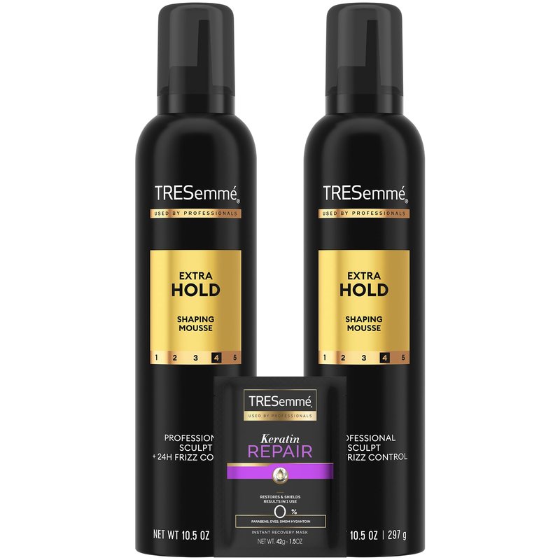 TRESemmé Shaping Mousse, Extra Hold 2-Pack – Moisturizing Hair Mousse for Sculpting, 24H Frizz Control + Keratin Mask