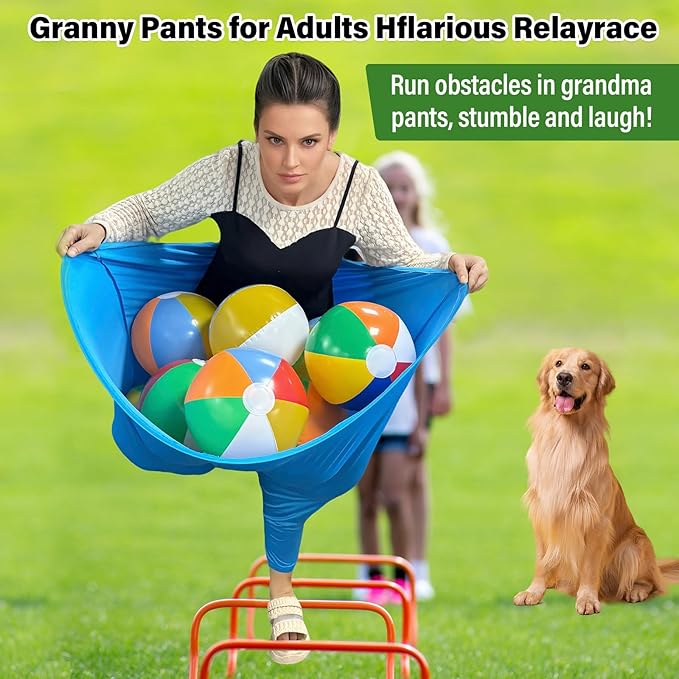 Granny Pants Yard Game for Adults (40 in * 31.5 in),2Pcs Granny Pants Outdoor Games with 10 Bouncy Balls,2 Pumps & Flags, Granny Pants Game for Valentine Easter Carnival Party Gatherings(Large)