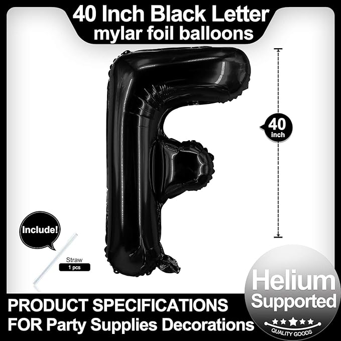 40 Inch Black Letter F Balloons, DIY Phrase Foil Alphabet Letter F Balloons DIY Word F Banner for Birthday Anniversary Celebration Graduation Party Supplies Decoration
