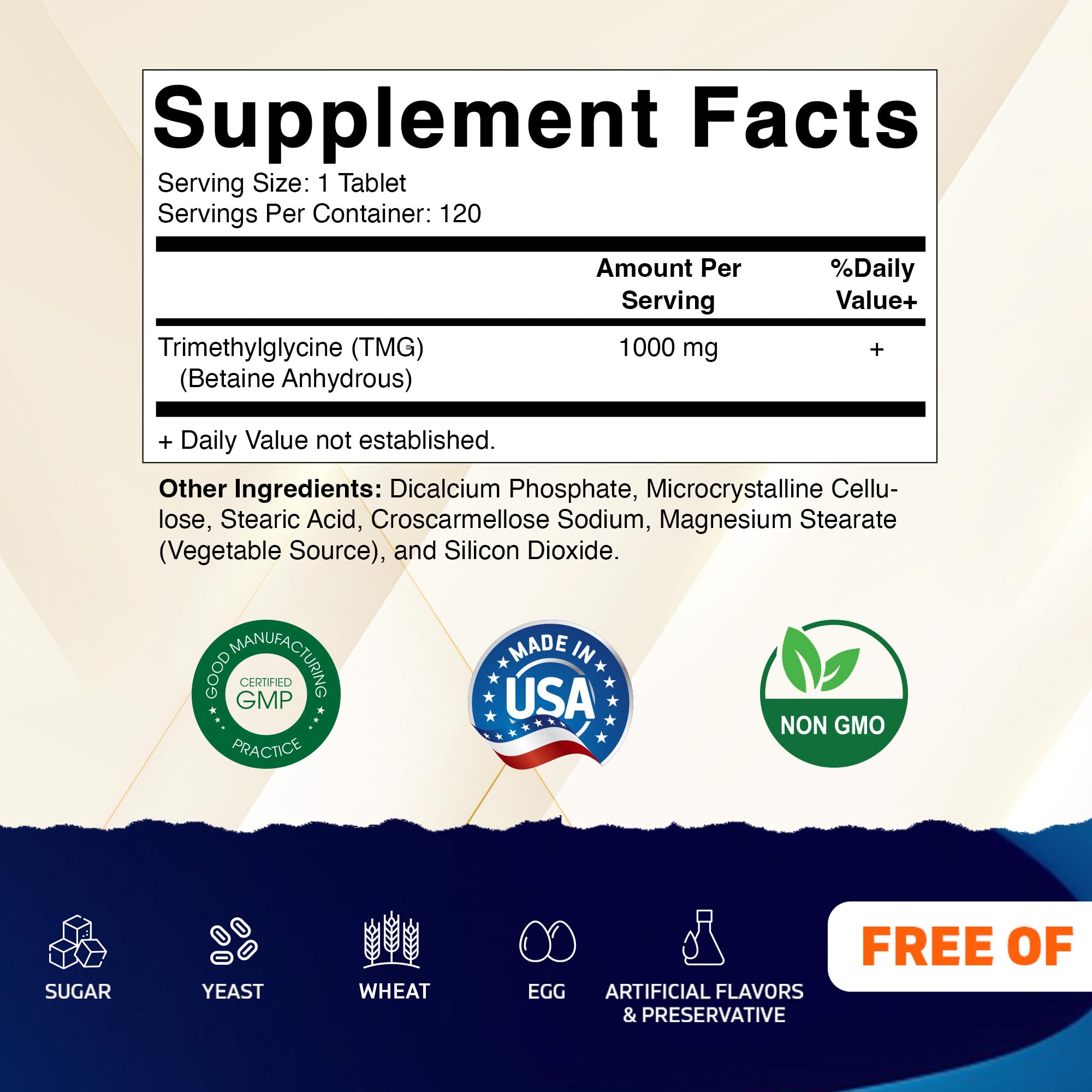 Vitamatic TMG Supplements 1000mg - Trimethylglycine - Betaine Anhydrous - 120 Tablets - 120 Servings - Non-GMO & Gluten Free (3 Bottles)