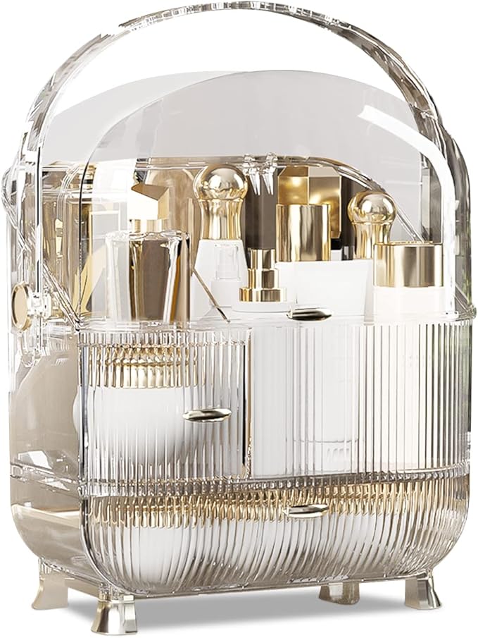 Ergocar Multi-Function Make Up Case Dustproof Cosmetic Storage Box,Cosmetics Skin Care Products Portable Retro Series Case - High Translucent White