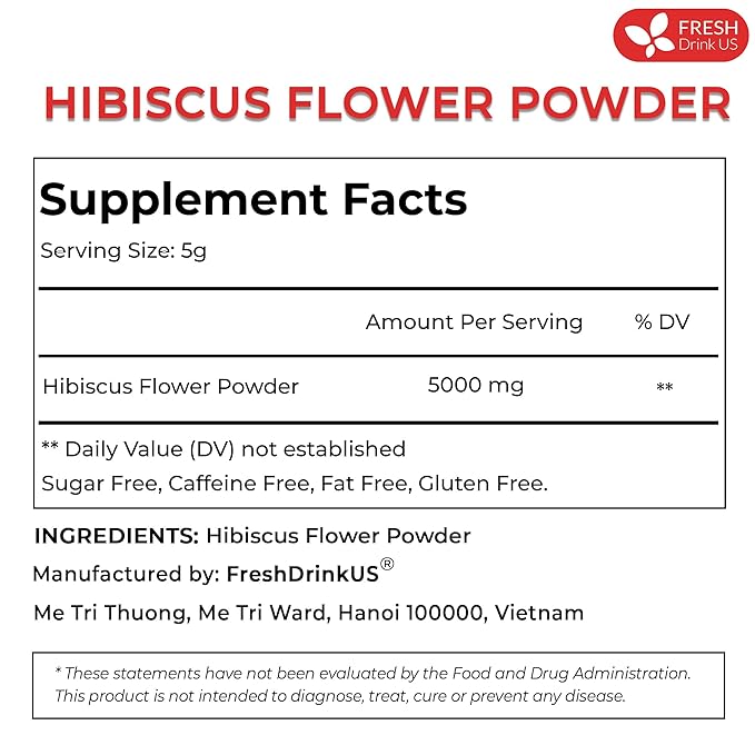 FreshDrinkUS Premium 100% Natural Hibiscus Flower Powder, 40oz - No Additives, Gluten, Sugar - Vegan