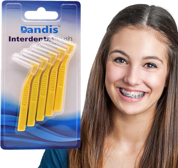 Angzhili 25 Pcs Interdental Angle Brushes,Reusable Dental Cleaners,Oral Dental Hygiene Brush,Dental Toothpick Floss for Braces,Tooth Cleaning Tool (Yellow)