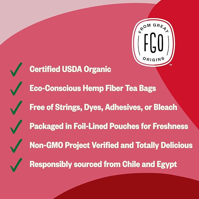 FGO Organic Rosehips Tea, Eco-Conscious Tea Bags, 100 Count, Packaging May Vary (Pack of 1)