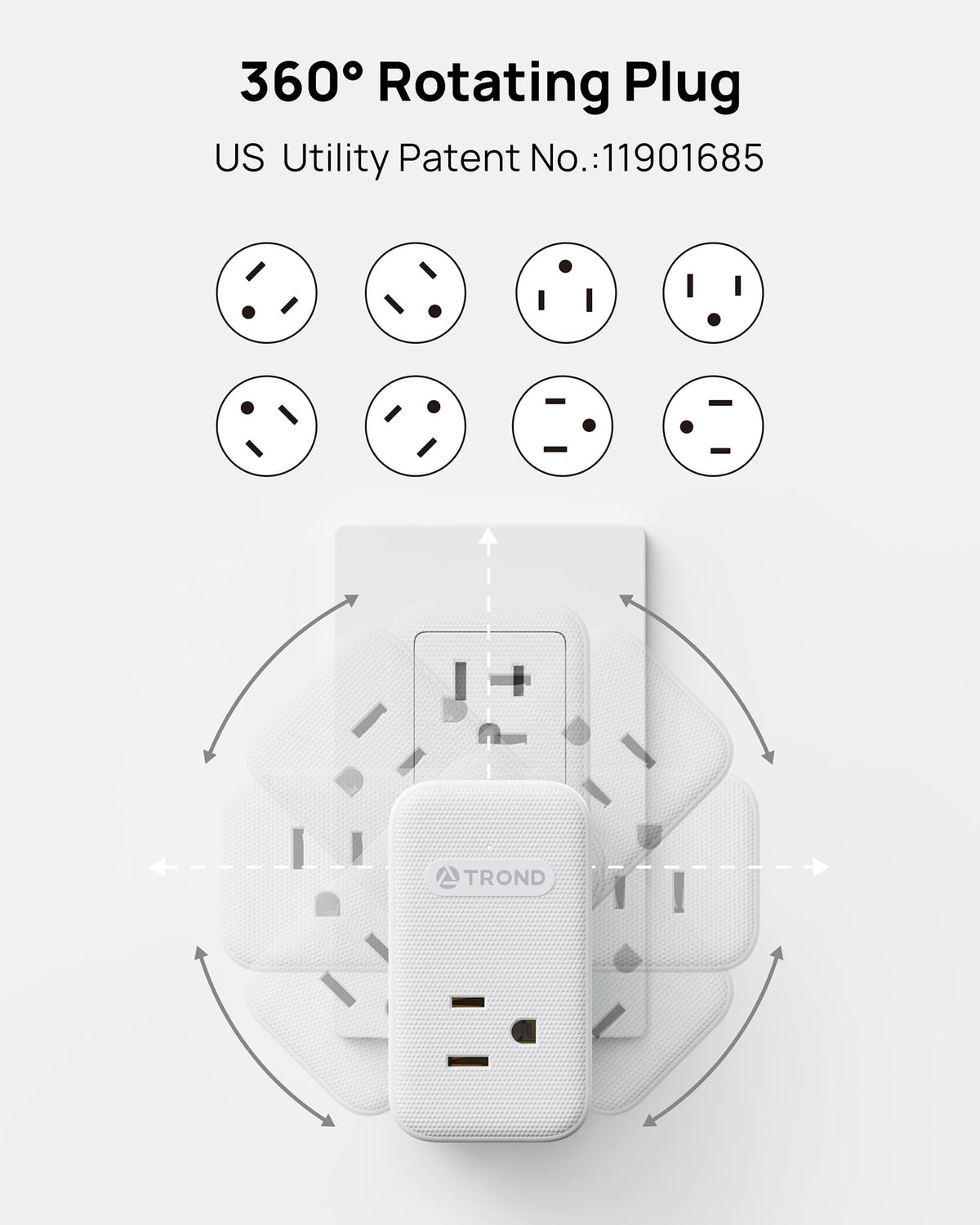 TROND Outlet Extender with 2 PD 20W USB C Charger, 3 AC Multi Plug Outlet Splitter with 360 Rotating Plug, USB Wall Socket Adapter, A Small Charging Station for Kitchen Bathroom Cruise Essentials