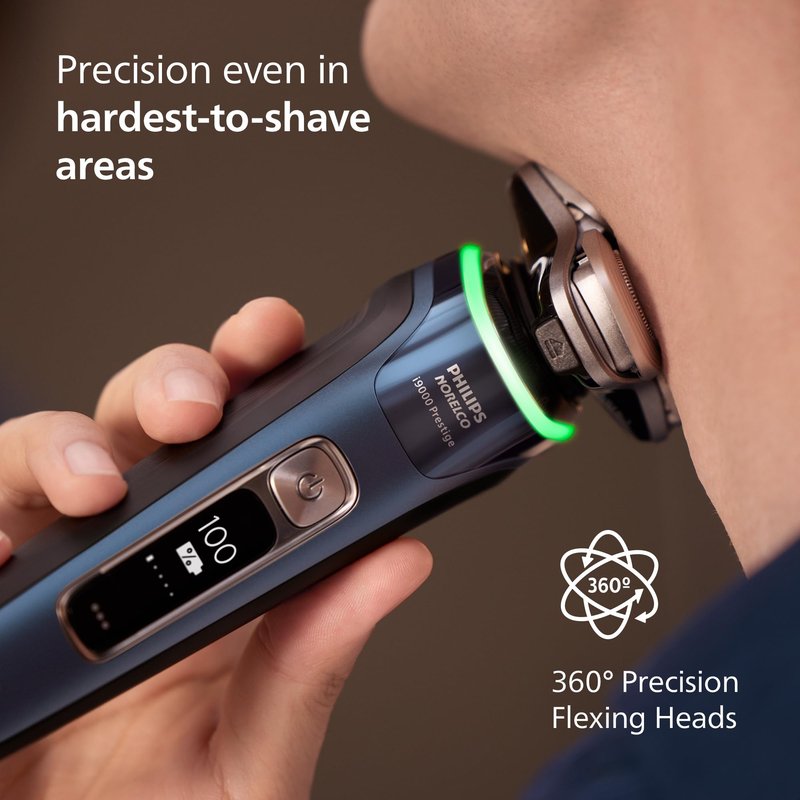 Philips Norelco Shaver i9000 Prestige, Wet & Dry Electric Shaver, Mystic Aqua, SenseIQ Technology, Triple Lift & Cut System, 360 Rotating Dual SteelPrecision Blades, Nose Trimmer, XP9201/88