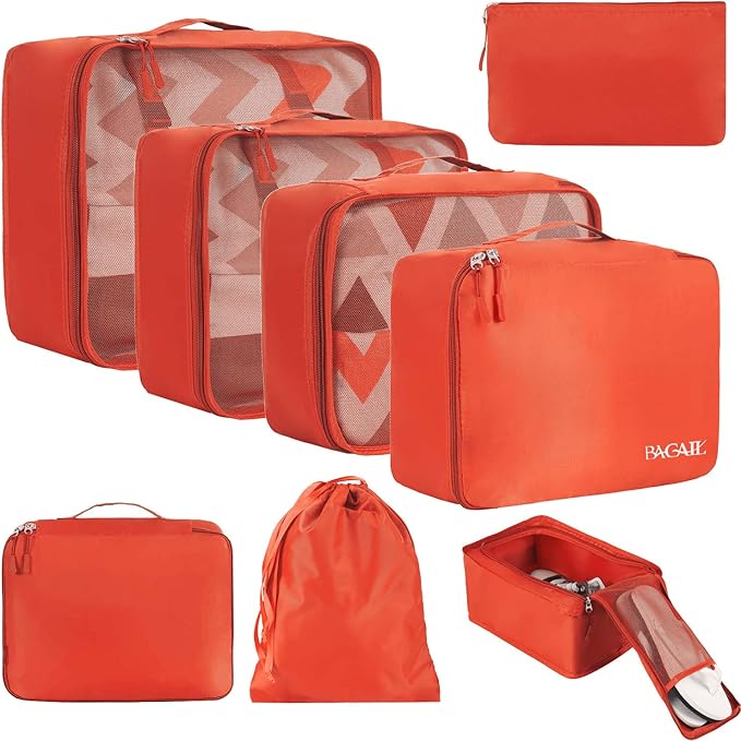 BAGAIL 8 Set Packing Cubes Luggage Packing Organizers for Travel Accessories-Orange