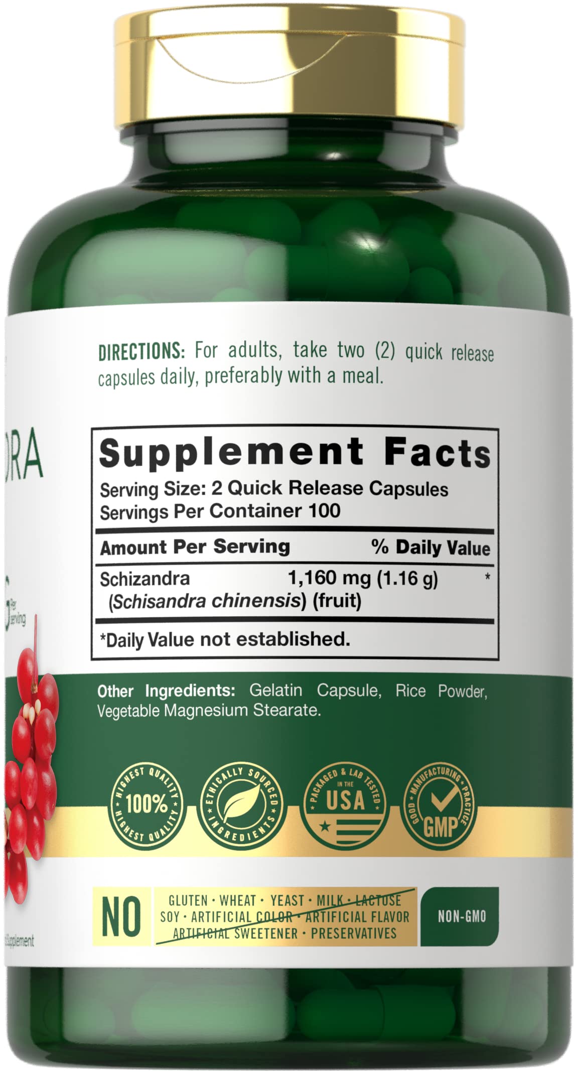 Carlyle Schisandra Supplement 1160 mg | 200 Capsules | Berry Fruit Extract | Non-GMO and Gluten Free