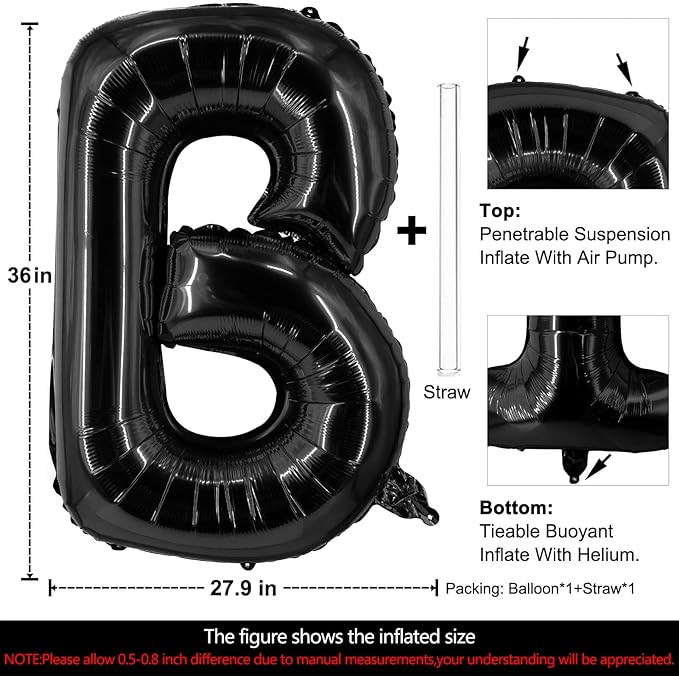 Lovoir 40 Inch Large Black Letter B Balloons Big Size Jumbo Mylar Foil Helium Balloon for Birthday Party Celebration Decorations Alphabet Black B