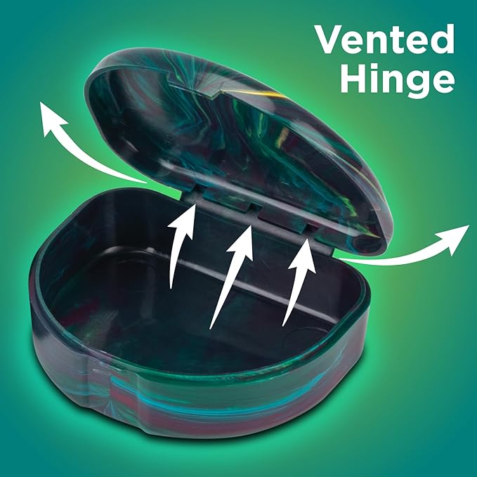 Practicon Marble Retainer Cases, Orthodontic Aligner Case, Mouth Guard Holder (3 Pack) (Dark Green)