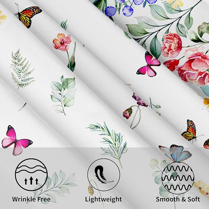 Spring Summer Floral Round Tablecloth 70 Inch Wildflower Butterfly Table Cloth Washable Farmhouse Table Covers Holiday Table Cover for Kitchen Party Dinner Decor