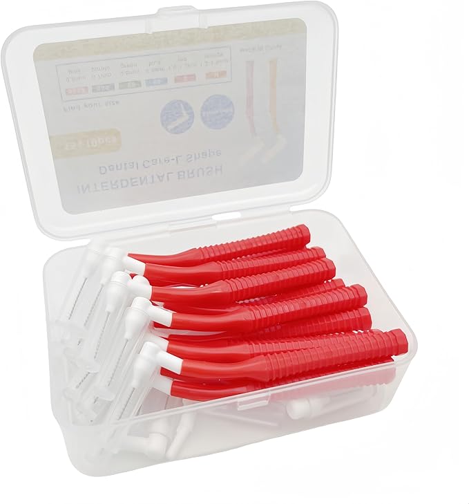 L Angled Reusable Braces Dental Brush Flosser - Cleaner Interdental Toothpick Flossing Head Oral Toothpick Cleaners (1.0mm Red, Normal)