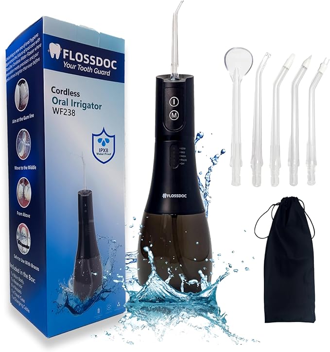 Water Flosser for Braces & Tonsil Stone Remover, 400ml Tank, IPX8 Waterproof, Dental Floss with 6 Tips Including Tongue Scraper, Cordless Water Flossers for Teeth, Bad Breath Treatment for Adults