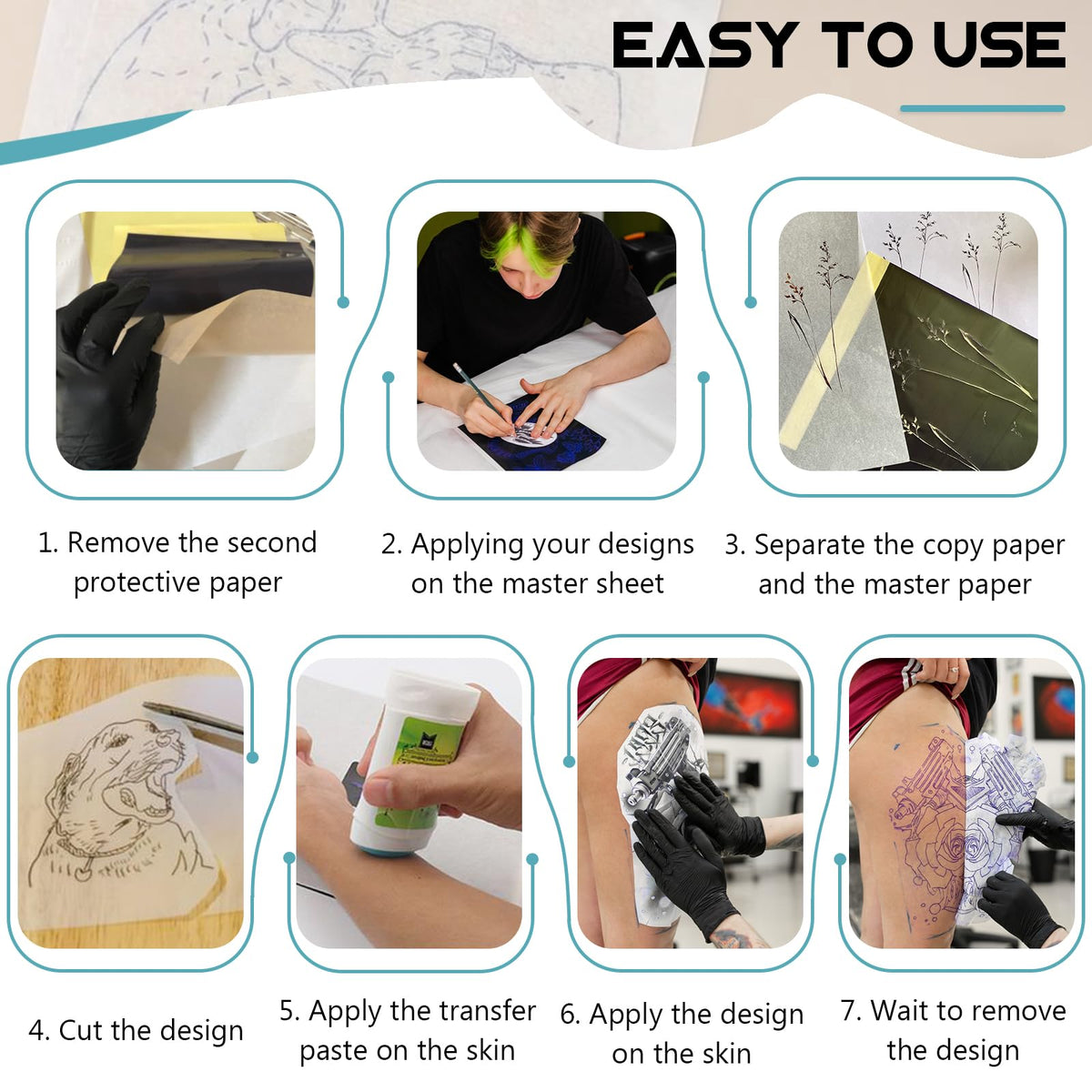 WZPB Tattoo Skin with Transfer Paper - 40Pcs Fake Skin and Stencil Paper Kit Including 20Pcs Double-Sided Practice Skin and 20Pcs Tattoo Transfer Paper for Beginners and Artists