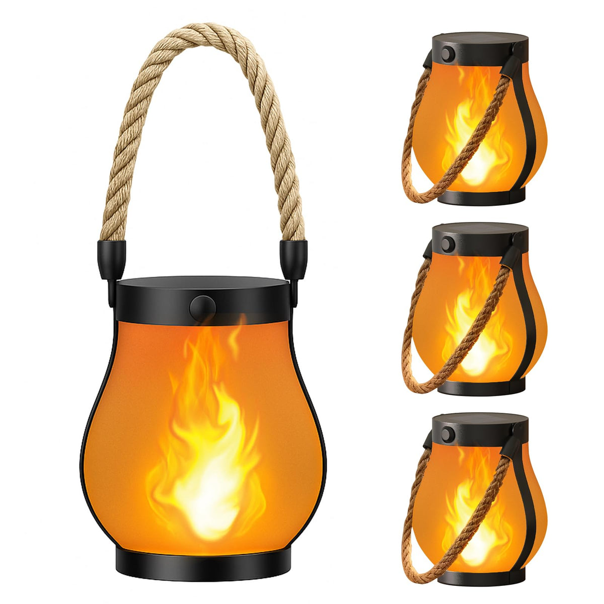 Hompavo Gen2 Solar Lanterns Outdoor with Ultra-Real Flame, Dual Charging (USB/Solar) & 2 Mode - Waterproof Decorative Hanging/Table Lights for Yard Patio Garden Birthday Mothers Day Gifts for Women, 4