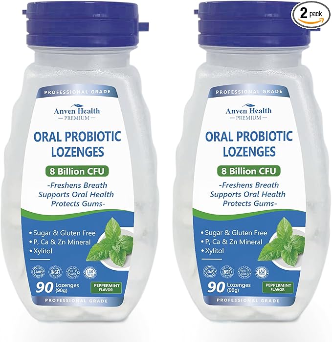 Oral Probiotics Lozenges for Mouth Bad Breath & Gum Repair - Mineral Fusion with Zinc + Calcium for Dry Mouth Relief, Enamel Shield, Mint Flavor with Xylitol - 180 Lozenges, Sugar-free