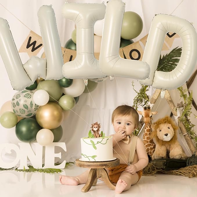 Biapian 40 Inch WILD Letter Balloons, Big Beige WILD Foil Balloon, 4 Pcs Ivory Sand White Giant Alphabet Foil Aluminum Balloon Helium for Kids Boys Girls Birthday Baby Shower Wild Party Decoration