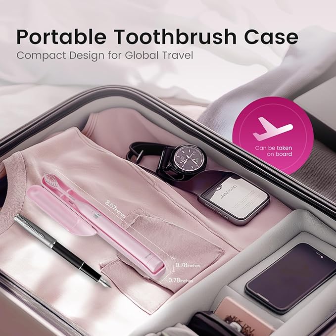 Sonic Electric Toothbrush for Adults, Rechargeable Portable Electric Toothbrush Travel Kit (Pink, USB)